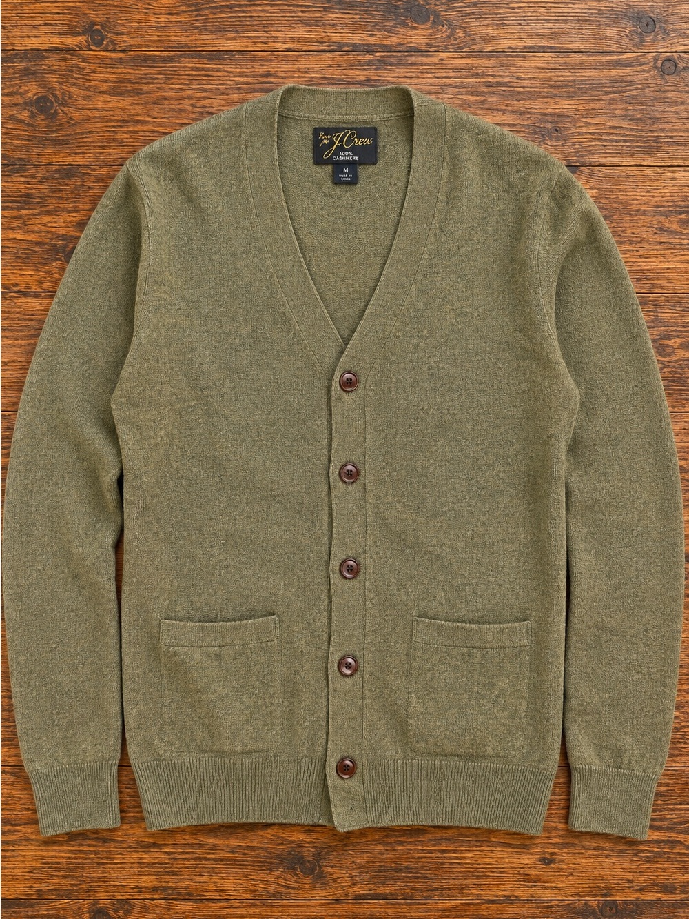 Knit for J.Crew 100% Cashmere Men’s M Olive Green V-Neck Cardigan Sweater